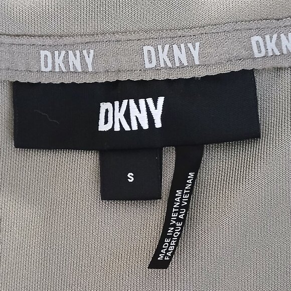 WOMENS DKNY OLIVE ZIP UP JACKET,  SHOULDERS ARE GATHERED, CUFFED SLEEVES SIZE S - Picture 5 of 10
